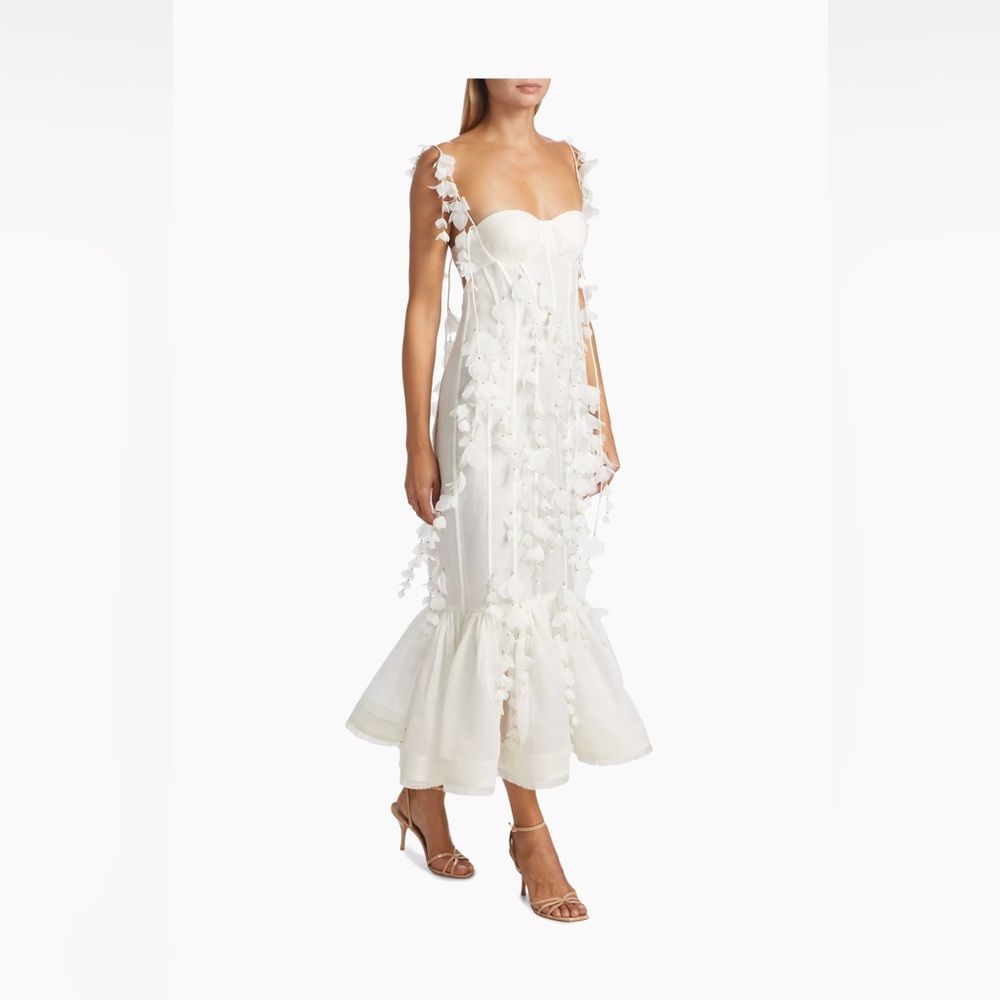 Zimmermann petal appliqué linen-silk gown